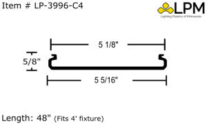 LP-3996-C4 4ft Clear Linear/Ribbed Acrylic Extruded Lens 5 1/4" Wide X 5/8" Deep X 4ft
