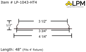 LP-1043-HT4  4ft Hi Trans Frost Acrylic Low Profile Lens 4 1/4" Wide X 1/2" Deep