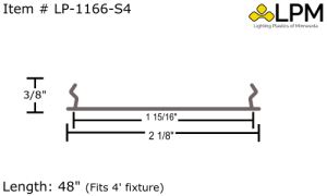 LP-1166-S4  4ft Frost Acrylic Low Profile Lens 2 1/8" Wide X 3/8" Deep