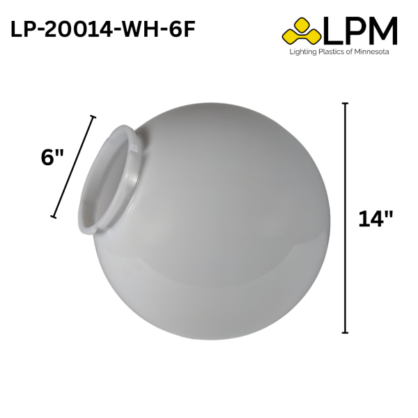 LP-20014-WH-6F White 14" Acrylic Globe with 6" Neck