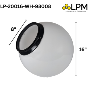 LP-20016-WH-98008 White 16" Acrylic Globe with 8" Neck