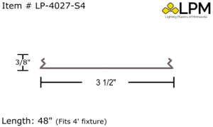 LP-4027-S4  4ft Frost Acrylic Low Profile Lens 3 1/2" Wide X 3/8" Deep